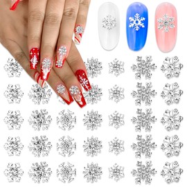 SILPECWEE 35pcs Silver Snowflake Nail Charms Jewels 3D Flat-back Nail Rhinestone Charms Alloy Christmas Charms for Nails Hollow Nail Studs Nail Art Decoration for DIY Salon Nail Accessories