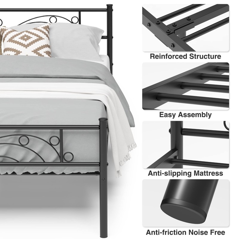 Weehom Metal Bed Frame with Headboard and Footboard Mattress Foundation