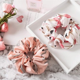 Hair Srunchies,4 Style Elastic Hair Bands for Girls Women,4 Pcs Flamingo Pattern Hair Bow Chiffon Ponytail Holder,Colorful Hair Scrunchy Bobbles Soft Hair Bands Ties Headband