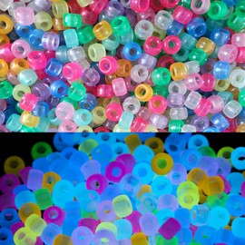 Pack of 500 Pony Beads 6 x 9 mm Luminous Craft Beads Colourful Beads for Threading, Threading Beads for Bracelets Crafts 9 Colours