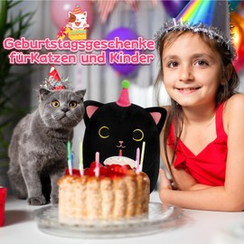 MUFEIRUO Black Cat Plush Toys - 8 inch Happy Birthday Cat Plush Cushion, Black Cat Plush Dolls, Plush Doll, Cute Cat Stuffed Toys for Girls Boys Children Party Christmas