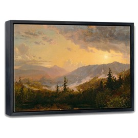 Aubeeba Sunset Wall Art Mountain Landscape Canvas Prints Artwork Decor,Vintage Framed Forest Scenery Pictures Wall Decor for Home Bedroom Bathroom 08x12 inches