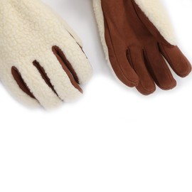 Harssidanzar Sherpa Gloves Women's Outdoor Winter for Genuine Suede Gloves Thinsulate Lined SL021US, Beige/Lightbrown, Size M