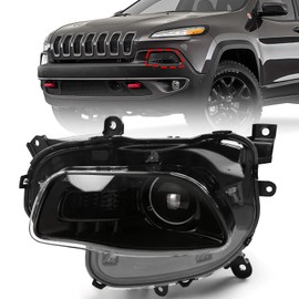FIONE Xenon HID Model Only Headlight Assembly Compatible with Jeep Cherokee 2014-2018 Headlamp with Black Housing Left Driver Side LH 68102849AG CH2502250