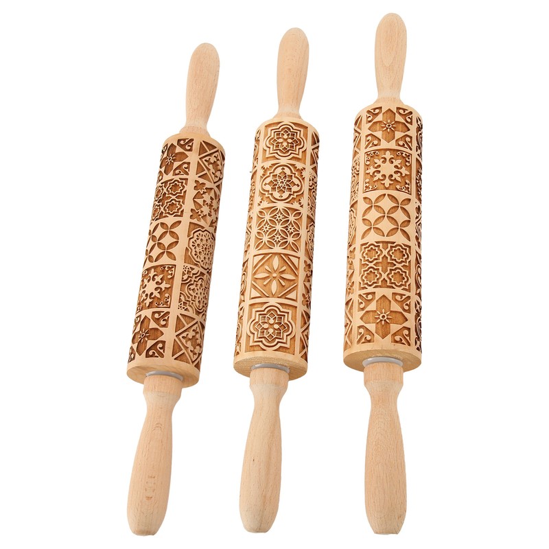 3pcs Wooden Embossed Rolling Pin Engraved Embossing Dough Roller for