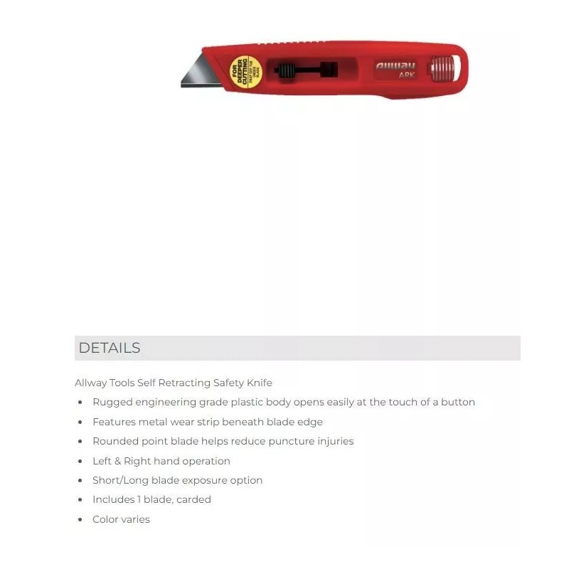 Allway Tools ARK 07102 Box Cutter Self Retracting Safety Knife