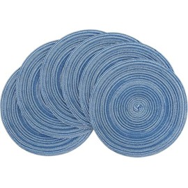 Winknowl Round Braided Placemats Set of 6 Washable Woven Heat Resistant Table Mats for Kitchen Dining Tables 15 inch Round Place Mats (Seascape Blue,6)