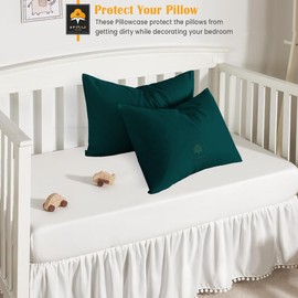 Toddler Travel Pillow Cover 100% Egypatian Cotton Pillowcase Set of 2 with Zipper Closure Small Pillow Case 500 Thread Count Travel Pillowcase (13x18 Inch, Teal)