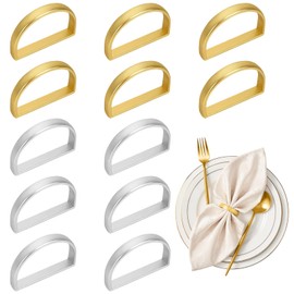 12 Pcs Napkin Rings, Gold & Silver Metal Napkin Buckles, Modern Serviette Holders for Table Decoration, Anniversary