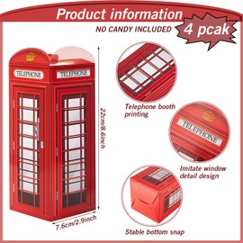 CHENGU 4 Pieces British Party Decorations London Phone Booth Box UK England Candies Boxes British International Party Favors for London Party Gift for Christmas United Kingdom Party, 2.9 x 8.6 Inch