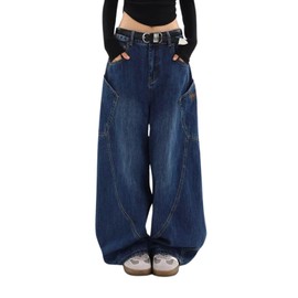 Lafaguw Baggy Jeans for Woman Men High Waisted Barrel Leg Jeans Y2K Casual Loose Denim Pants Grunge Clothes(Blue1-L)
