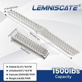 LEMNISCATE Loading Ramps for Pickup Trucks, 2PCS, Portable Aluminum Ramps, 1500lbs Capacity, Truck Ramp for Lawn Mower, Motorcycle, Dirt Bike, Carts, 63''L x 8.5''W
