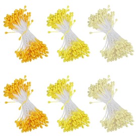 900 Pieces Flower Stamens Yellow Series, 3 mm Mini Double Heads Artificial Floral Stamens, Simulated Matt Pearl Pistil for DIY Craft, Floral Making, Creative Wedding Christmas Party Decoration