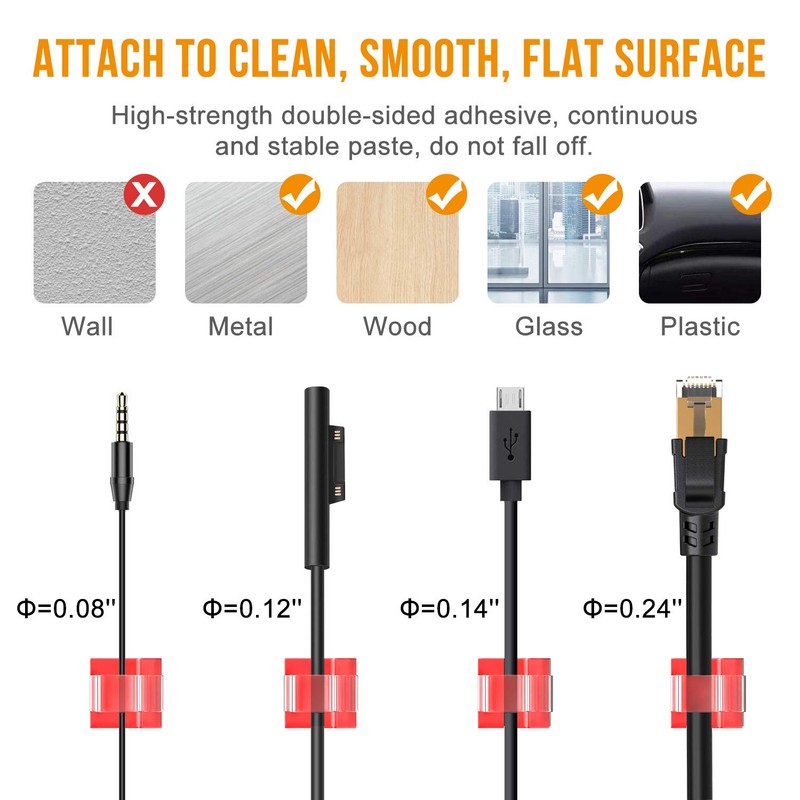 Halsouy Cable Clips 100pcs, Wire Clips, Durable Strong Adhesive Cable