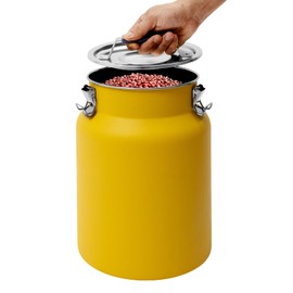 Rice Storage Container, Stainless Steel Airtight Canister 3.2Gal Canisters Container with Lids Locking Clamp, 12L Bucket Food Storage Containers Airtight for Rice Flour Grain Coffee Bean (Yellow)