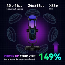 PUPGSIS Gaming Microphone for PC, Noise Cancellation Condenser Mic with RGB Lights, Mute, Monitoring, Pop Filter, Desktop-Mic for Streaming/Podcasting/Recording/Gaming Equipment, Plug & Play-Black