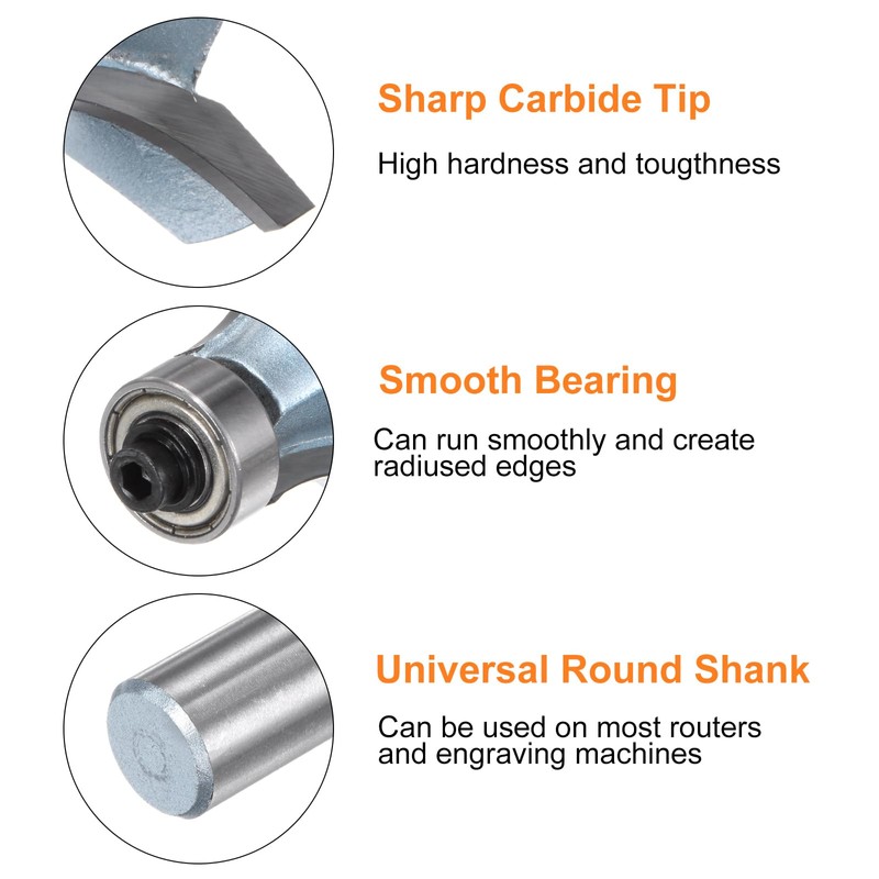 sourcing map 2pcs Roundover Router Bit 1/2 Shank 3/4" Radius