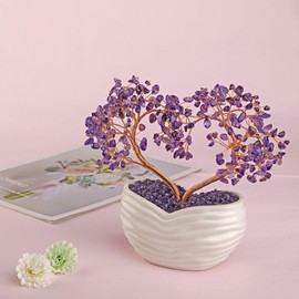 Jovivi Amethyst Crystal Heart Money Tree Healing Gemstone Bonsai Tree for Wedding Ceremony Reiki Balancing Energy Meditation Feng Shui Wealth & Good Luck Home Indoor Office Decor 7.87"-8.26"