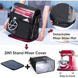 Stand Mixer Cover with Detachable Appliance Sliders Base Compatible with KitchenAid Mixer-Storage Bag for 6/7/8 Quart with Pockets for Kitchen Aid Accessories and Attachments - Color: Black, Size: Fit for 6 - 8 Quart