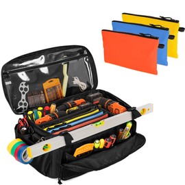 Rexmica Tool Bag and 3 Tool Pouches, Tool Storage Organizer for Men with Anti-friction and Thick Padded Bottom, Tactical Bag, Range Bag, Multi-functional Work Bag for Repairman, Electrician, Carpenter