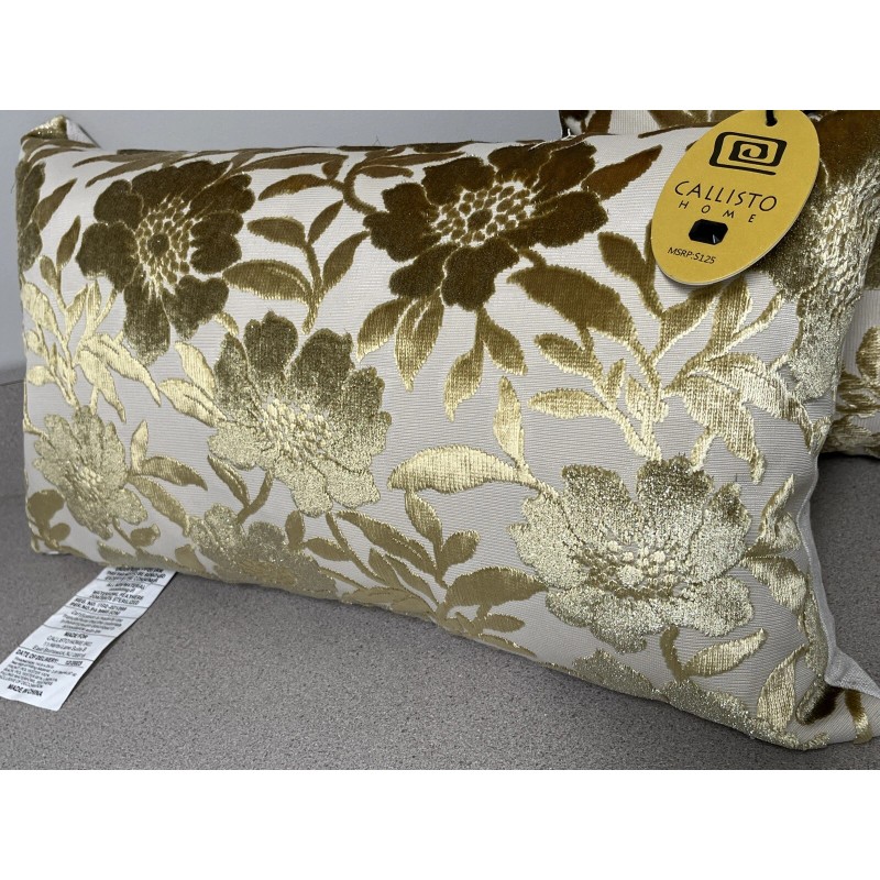 Callisto Home Collection Decor Lumbar Pillow Embroidered Shiny GOLD Floral