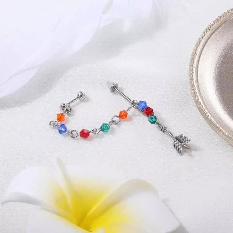 PMX Piercing Industrial Flecha Con Cadena, Arete Transversal 1pz