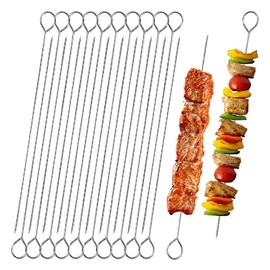 BCQTD 20 PCS BBQ Metal Skewers Stainless Steel,20cm Food-Grade Metal Kebab Barbecue Skewers for Kebabs Sticks,Grilling, Oven,and BBQ - Durable & Reusable