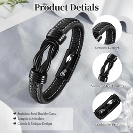 VGWON Graduation Gifts for Him Bachelor Master Phd Bracelet High School College Men Leather Bracelet Graduation Presents for Men Class of 2024 Graduation Gifts for Son Brother Boyfriend Friend 20.5 Cm