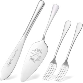 Juego de 4 cuchillos y servidores para tartas de boda, juego de corte de pasteles de plata para bodas, despedidas de soltera, compromiso, aniversario, regalos de Navidad (plata)