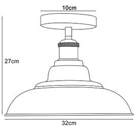 LEDSone Industrial Vintage Semi Flush-Mounted Ceiling Light Metal Bowl Shape Downlight Red Lampshade Living Room Indoor Decoration E27 Base (Orange)