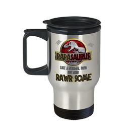 Papasaurus Travel Mug Like A Normal Papa But More Rawrsome Funny Dinosaur Theme Birthday Fathers Day Idea for Dad Grandpa from Grandchildren 14oz Stai