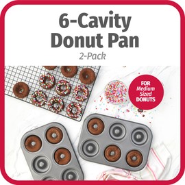 GoodCook Set of 2 Nonstick Steel 6-Cavity Medium-Size Donut Baking Pans, Gray, 10.5 x 7.1 (4103)