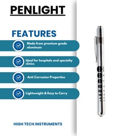 Diagnostic Penlight with Imprinted Pupil Gauge & Pocket Clip Multipurpose Aluminum Flashlight With Snellen Eye Chart Exam Reusable Medical Inspection Pen Light for Nurses, Students, EMT (Silver)
