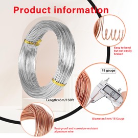 18 Gauge 1mm Silver Aluminum Craft Wire,45m Bendable Metal Crafting Wire for Sculpting,Bike Modelling Skeleton Crafting Floral Making Wire,Jewelry Making Wire,Binding Wire for Xmas Wreath Wire