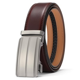 SENDEFN Men's Leather Belt, Ratchet Automatic Buckle for Men, Business Suit, Width 35 mm, Size Adjustable Belt, Brown- 1