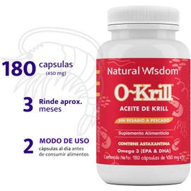 O-Krill Aceite de Krill Omega 3 EPA DHA Antioxidante Salud Cardiaca Memoria 180 capsulas| Astaxantina | Krill Oil Suplemento Alimenticio Natural Sin Gluten