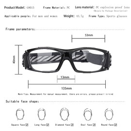 SooGree - anteojos de racquetball deportivas para baloncesto, fútbol, protección antivaho, absorción de golpes con correa ajustable (G8015 marco negro almohadilla negra)