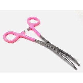 A2ZSCILAB INC PVC Vinyl Insulated Color Grip Handle Hemostat Full Serrated 6" Locking Clamps - Pink Curved