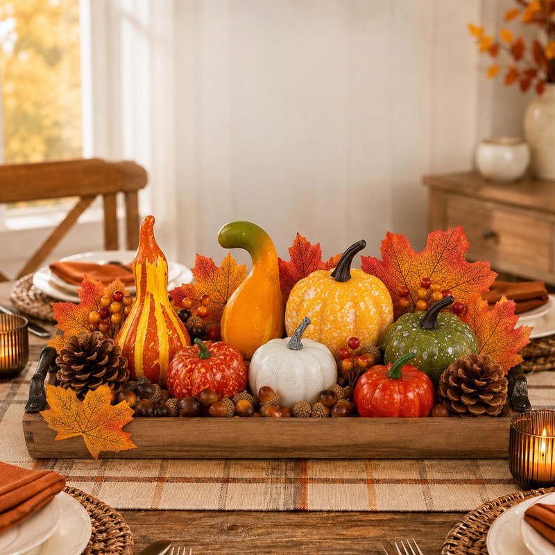 Autumn Pumpkin Decorations,Artificial Fall Maple Leaves Thanksgiving Decor