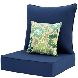 Deep Seat Patio Cushions Set 22 in x 24 in,Olefin Fabric Outdoor Seat Cushion,Patio Furniture Cushions with Removable Cover,Rain-Proof and Fade Resistant Deep Seat Bottom & Back Cushion, Set of 1