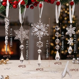 Christmas Tree Hanging Ornaments,Clear Acrylic Assorted Xmas Pendants (20PCS)