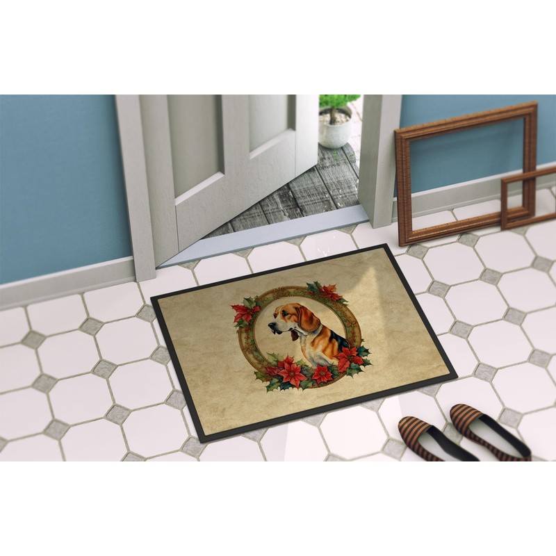 Caroline's Treasures DAC2303JMAT American Foxhound Christmas Flowers Doormat Front Door
