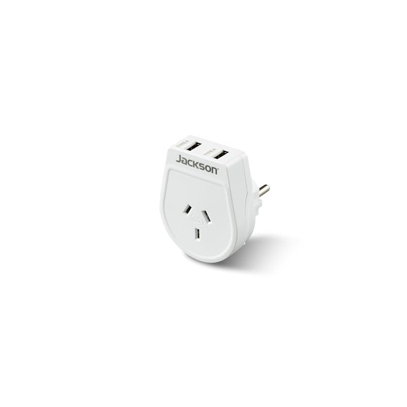 Jackson AUS - EU & Bali USB-A Travel Adapter, White