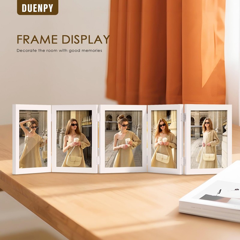DUENPY 5 Folding 5x7 Picture Frame Horizontal Engineered Wood Accordion