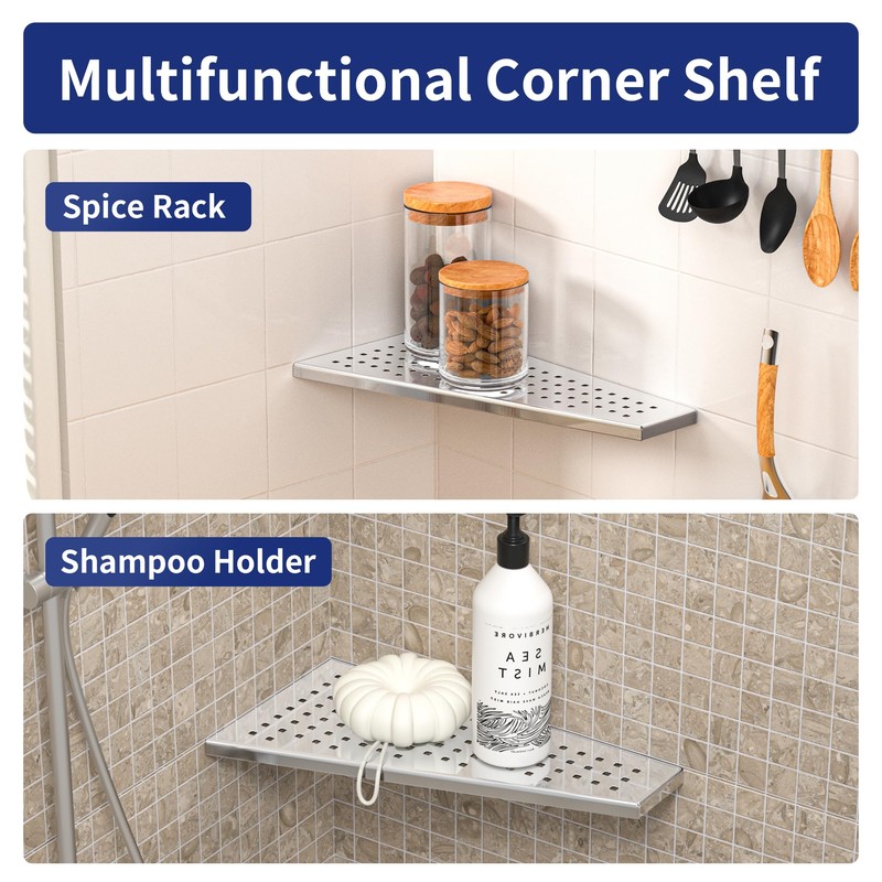 Bernkot Corner Shower Shelf 12" Polished 304 Stainless Steel Recessed