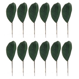 ZZHXSM 12PCS 19.5x6cm Artificial Small Size Simulation Magnolia Leaf Green Artificial Magnolia Leaf Stem Suitable for Making Corsage Decoration Craft