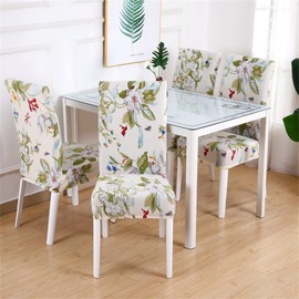 Dining Room Chair Covers Slipcovers Set of 4, Stretch Spandex Removable Washable Printed Parsons Chair Cover Seat Protector for Dining Room, Hotel, Ceremony, Banquet, Wedding (Blooming Flower)