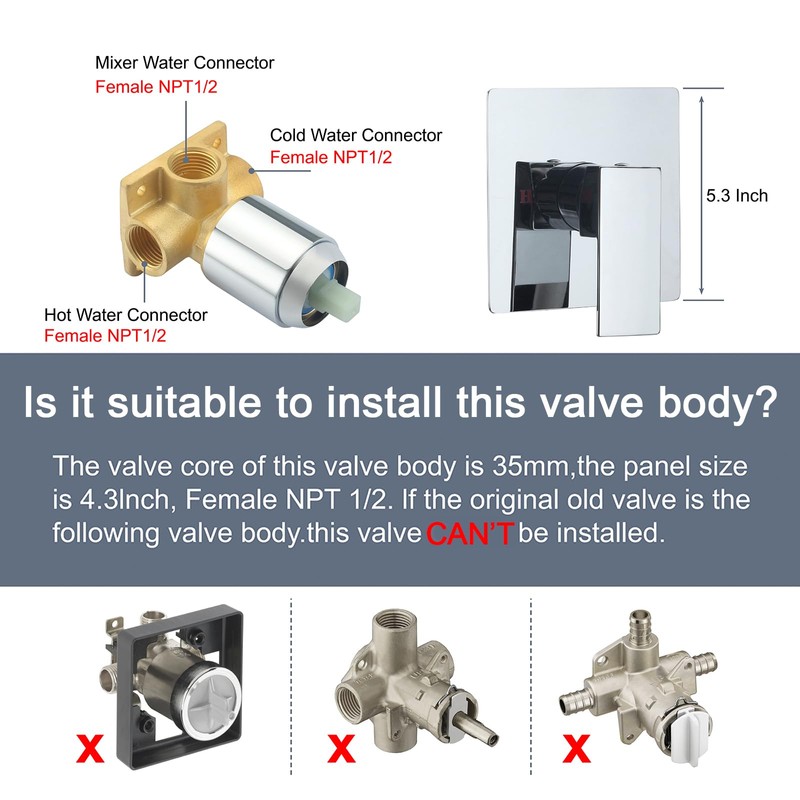 COXOVAY Single Function Shower Valve Wall Mount Shower Handle Valve
