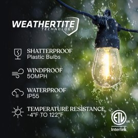 Brightech Ambience Pro Solar Powered Outdoor String Lights - Commercial Grade Patio Lights with 27 Ft Edison Bulbs - Shatterproof LED Solar String Lights - 1W LED, Warm White Light
