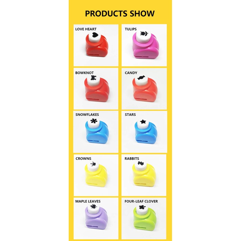 10 Pack Punch Craft Set, Colorful Crafts Hole Punch Shape,
